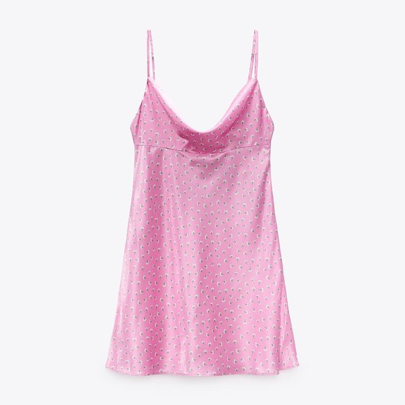 Zara Satin Barbie Pink Floral Cowl Neck Slip Dress - Picture 8 of 12